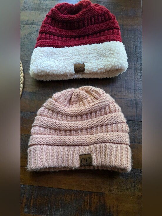 C.C Accessories - C.C Knit Beanie Duo in Burgundy and Blush Pink